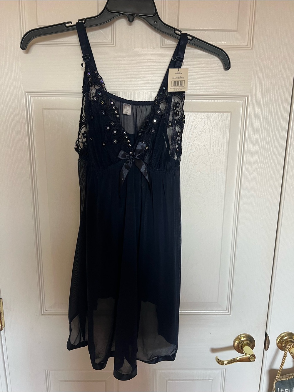 NWT Midnight Blue Sheer Embellished Lace Chemise.